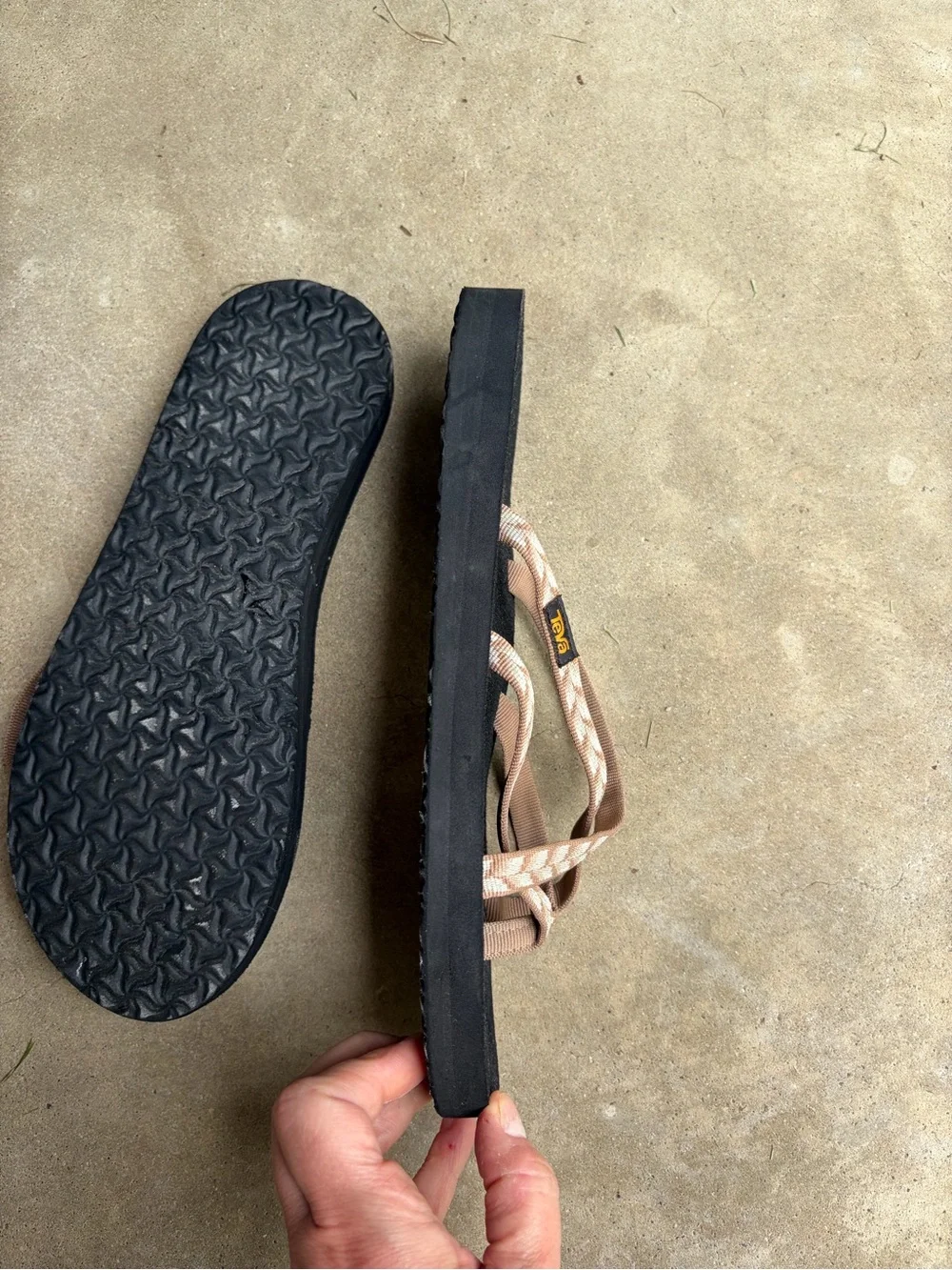 Teva Women's Black Sandals with Light Brown Patterned Straps